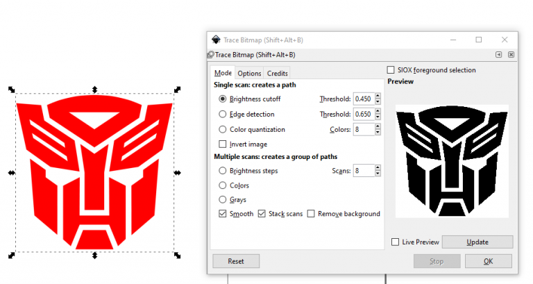 inkscape trace bitmap layers